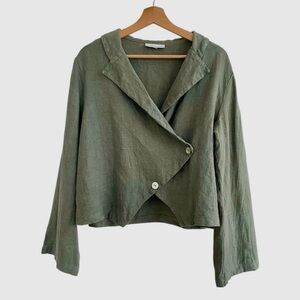 Bryn Walker Linen Jacket Size M Green Lagenlook Minimal